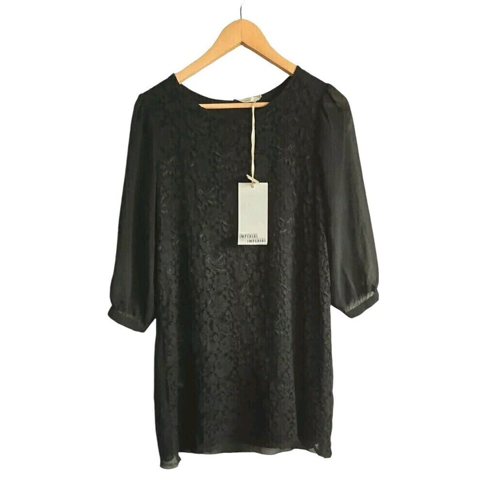 Imperial Black Lace Dress Sheer Sleeves Black Made In Italy Size Medium NWT